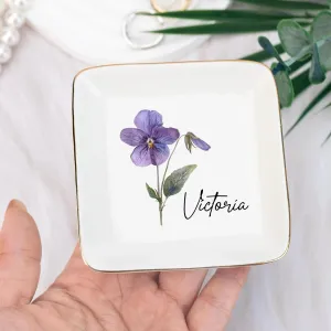 Personalized Birth flower Trinket Dish Name, Custom Ring Dish for Girl Women, Jewelry Dishs - Bridal Shower Gift - Mother's Day Gifts - Bride Gift - Bridesmaid GifT - Daughter Birthday Gifts/3