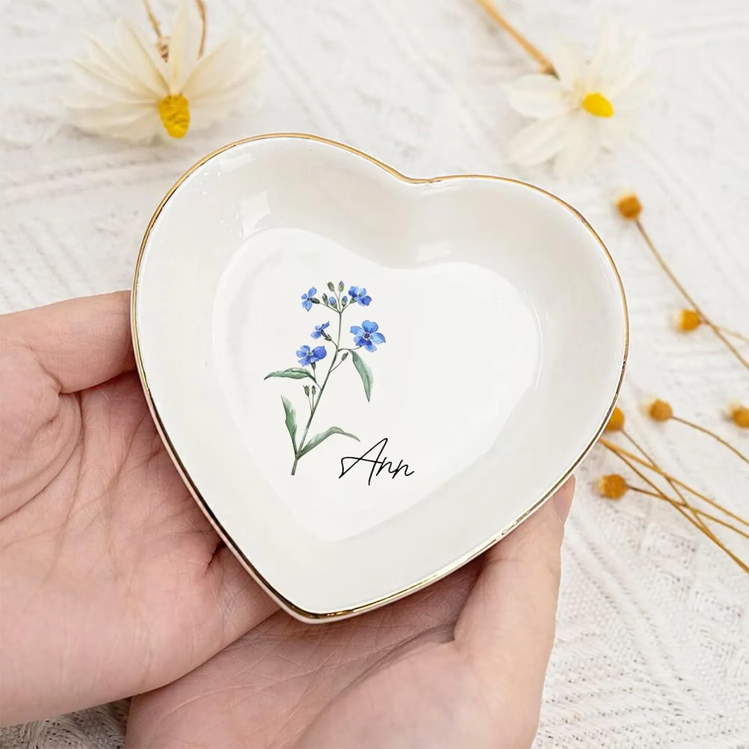 Personalized Birth flower Trinket Dish Name, Custom Ring Dish for Girl Women, Jewelry Dishs - Bridal Shower Gift - Mother's Day Gifts - Bride Gift - Bridesmaid GifT - Daughter Birthday Gifts/3