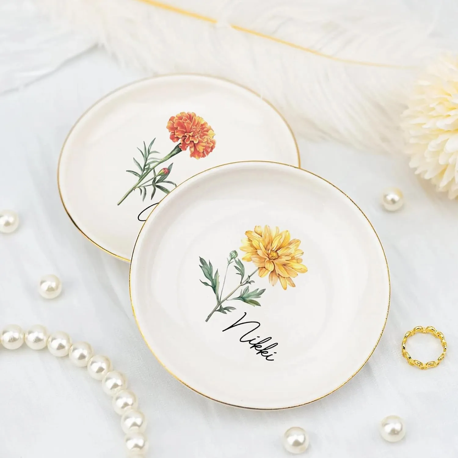 Personalized Birth flower Trinket Dish Name, Custom Ring Dish for Girl Women, Jewelry Dishs - Bridal Shower Gift - Mother's Day Gifts - Bride Gift - Bridesmaid GifT - Daughter Birthday Gifts/3