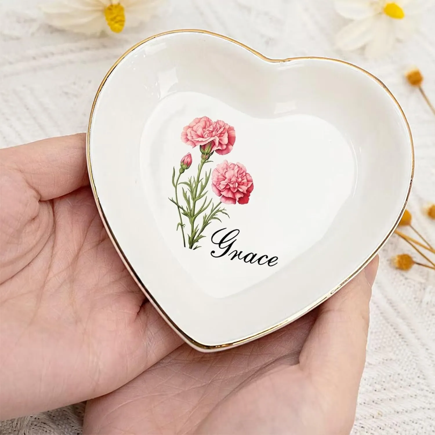 Personalized Birth flower Trinket Dish Name, Custom Ring Dish for Girl Women, Jewelry Dishs - Bridal Shower Gift - Mother's Day Gifts - Bride Gift - Bridesmaid GifT - Daughter Birthday Gifts/4