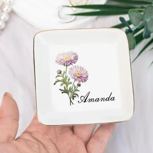 Personalized Birth flower Trinket Dish Name, Custom Ring Dish for Girl Women, Jewelry Dishs - Bridal Shower Gift - Mother's Day Gifts - Bride Gift - Bridesmaid GifT - Daughter Birthday Gifts/4