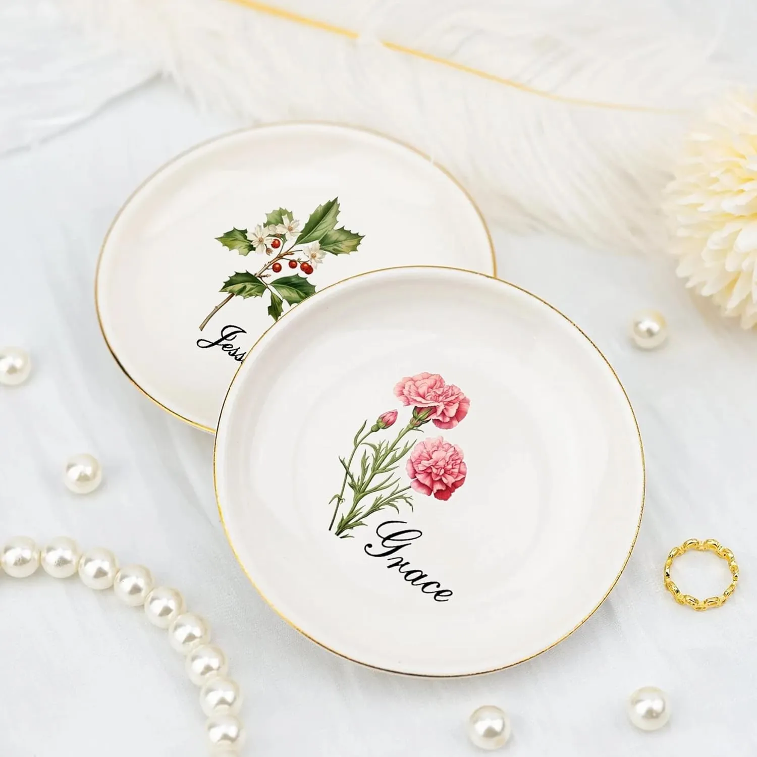 Personalized Birth flower Trinket Dish Name, Custom Ring Dish for Girl Women, Jewelry Dishs - Bridal Shower Gift - Mother's Day Gifts - Bride Gift - Bridesmaid GifT - Daughter Birthday Gifts/4