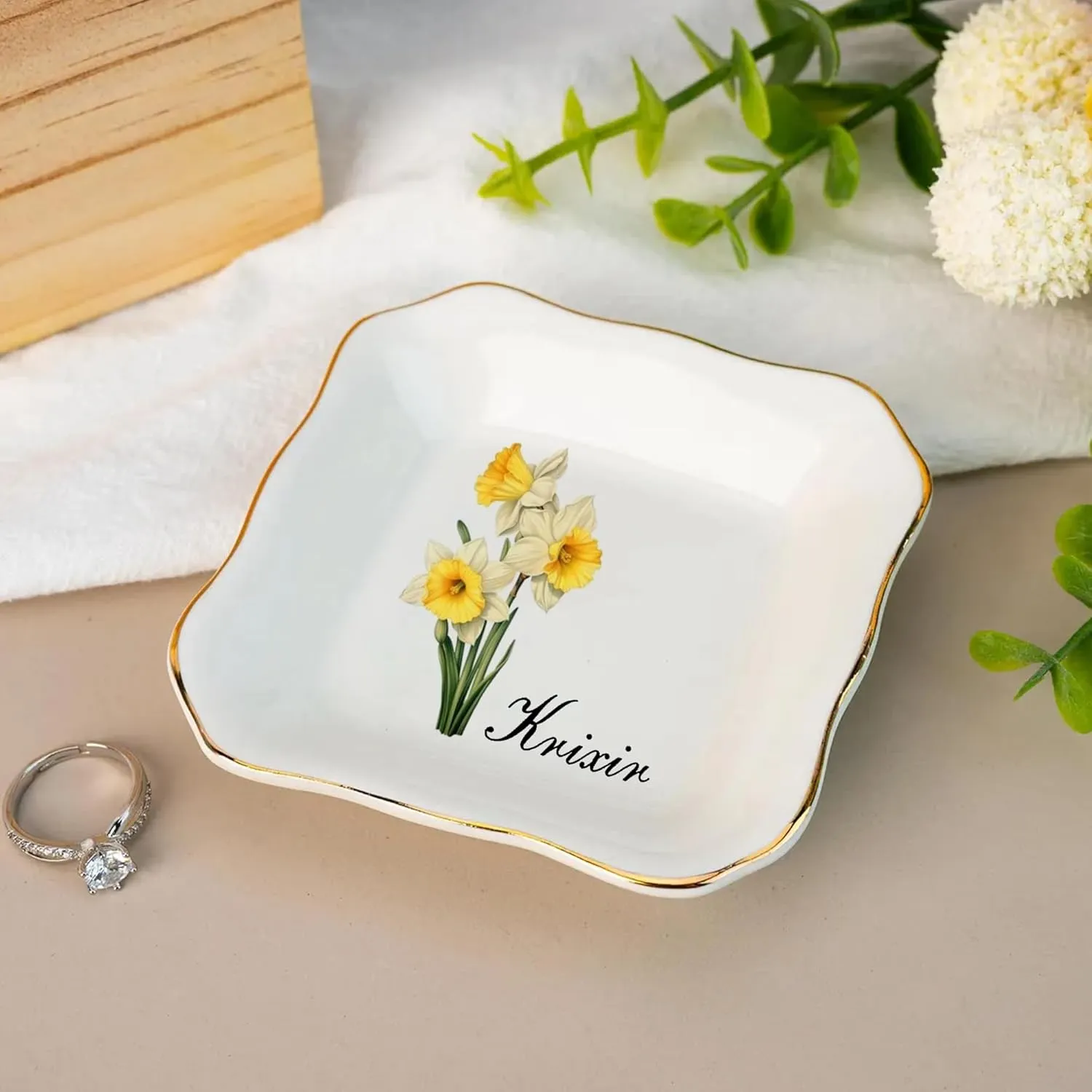 Personalized Birth flower Trinket Dish Name, Custom Ring Dish for Girl Women, Jewelry Dishs - Bridal Shower Gift - Mother's Day Gifts - Bride Gift - Bridesmaid GifT - Daughter Birthday Gifts/4