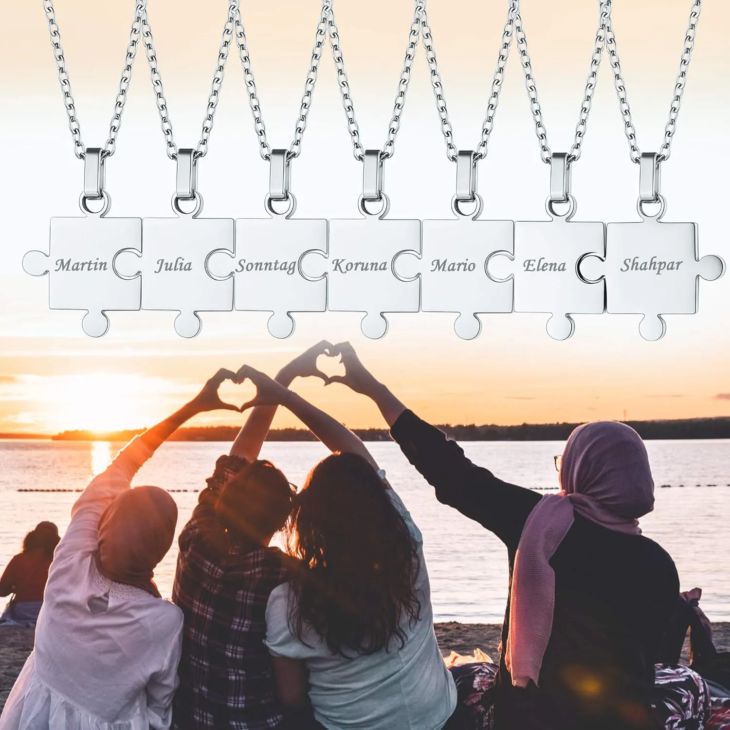 Personalized Gold BFF Necklace for 3 Pcs Split Heart Matching Friendship Couple Necklaces 14k Gold Plated 925 Sterling Silver Pendant Custom Gifts for Best Friend Women