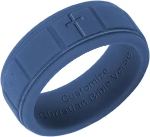 Personalized Jesus Cross Silicone Rings Christian Jewelry Bible Verse Rings Unisex Religious Gifts Custom 8mm Square Grid Faith Inspirational Religious Rings,Size 8-13-Not Inkfilled
