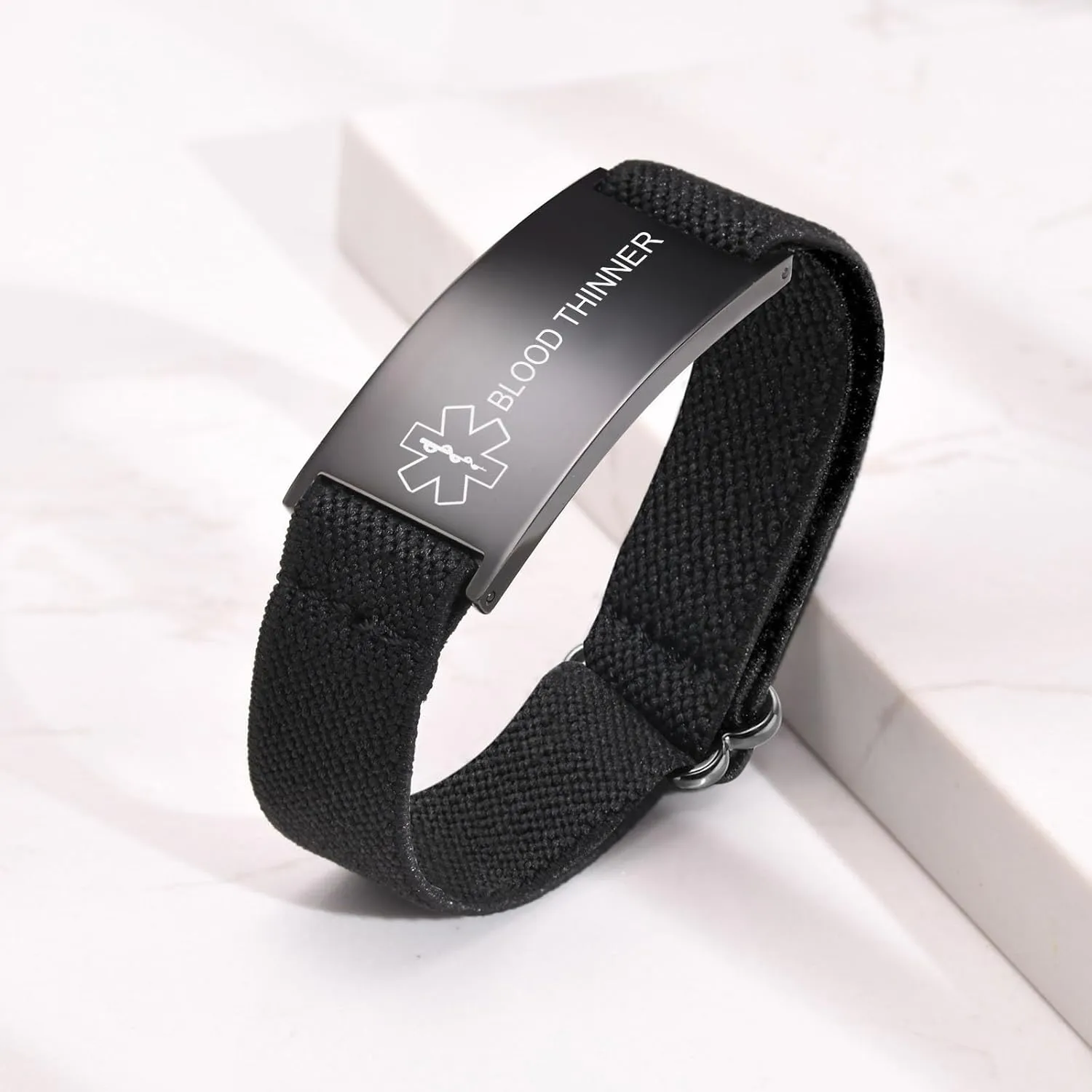 Personalized Medical Alert Bracelet for Men - Customized Elastic Strap Stainless Steel ID Bracelets Engraved Medic Info, Emergency Awareness Medic ID Bracelet for Autism Allergy Diabetic Epilepsy