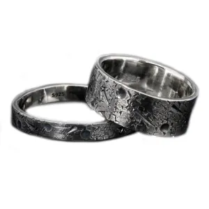 Personalized moon and star ring for couple ring set/Celestial Band/Viking Wedding Band/Rustic Engagement Ring/Planet ring