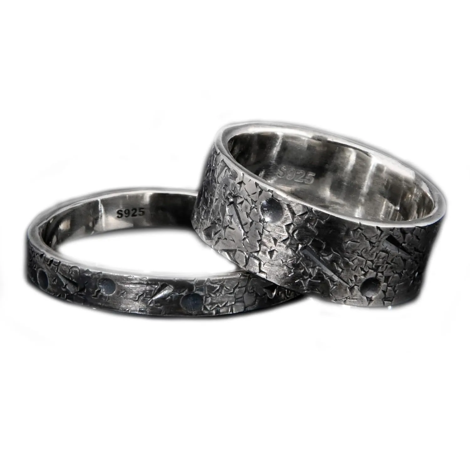 Personalized moon and star ring for couple ring set/Celestial Band/Viking Wedding Band/Rustic Engagement Ring/Planet ring