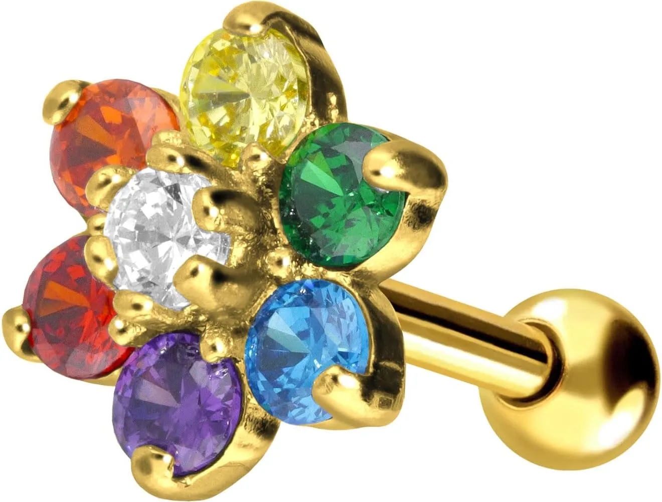 PIERCINGLINE Surgical Steel Piercing Stud Earring with Colorful Flower | Cartilage Earring, helix piercing jewelry, tragus piercing in 4 stylish colors