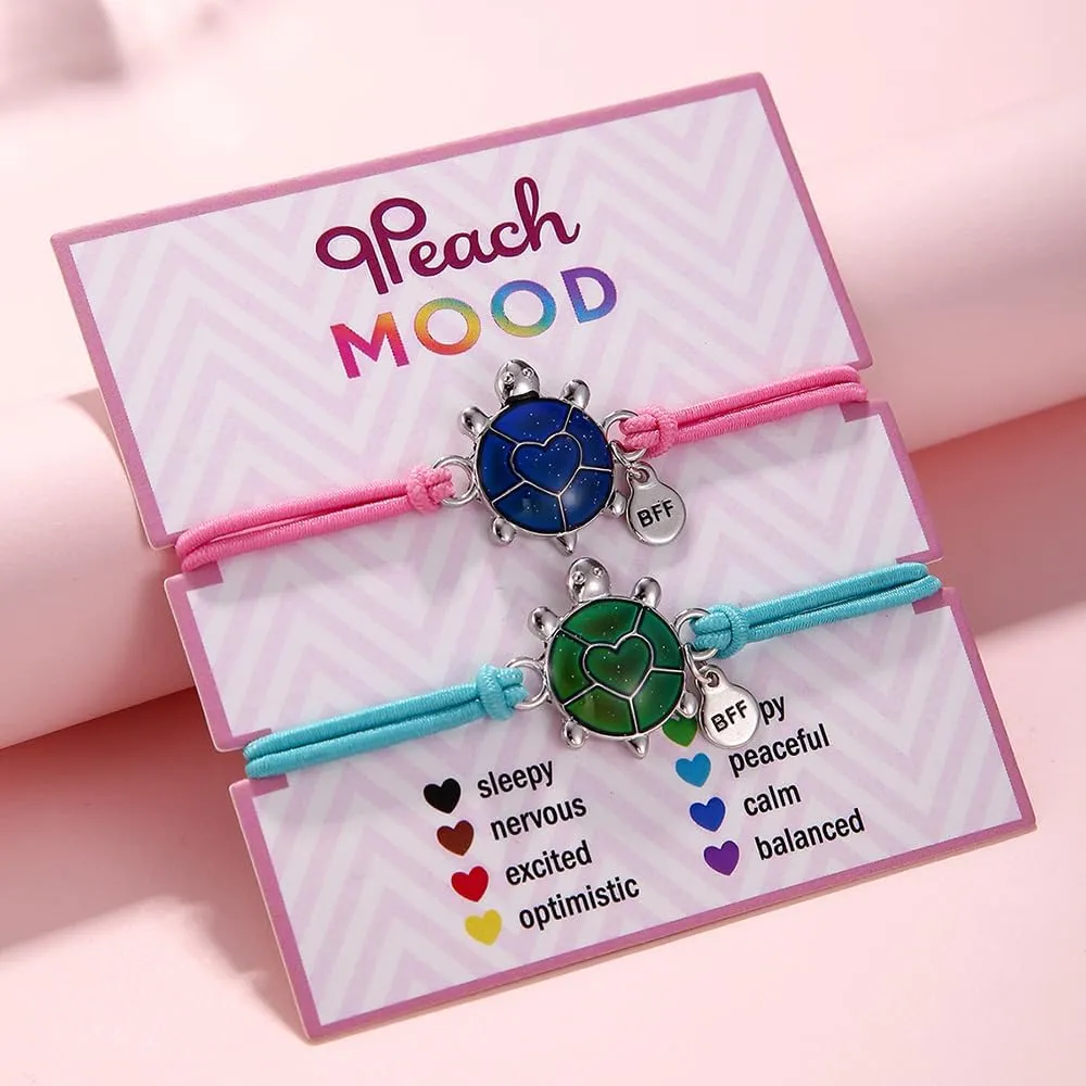 Pingyongchang Cute Cartoon Animal Color Changing Bracelet for Women Dinosaur Frog Dragon Turtle Temperature Sensing Mood Bracelet with Card Friendship Jewelry Birthday Gift