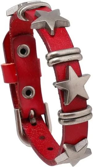 Pingyongchang Punk Leather Star Bracelet Leather Star Cuff Studded Wristband with Belt Buckler Bracelet for Men Women Vintage Wrap Star Leather Buckle Adjustable Bracelet Gifts Jewelry Accessories