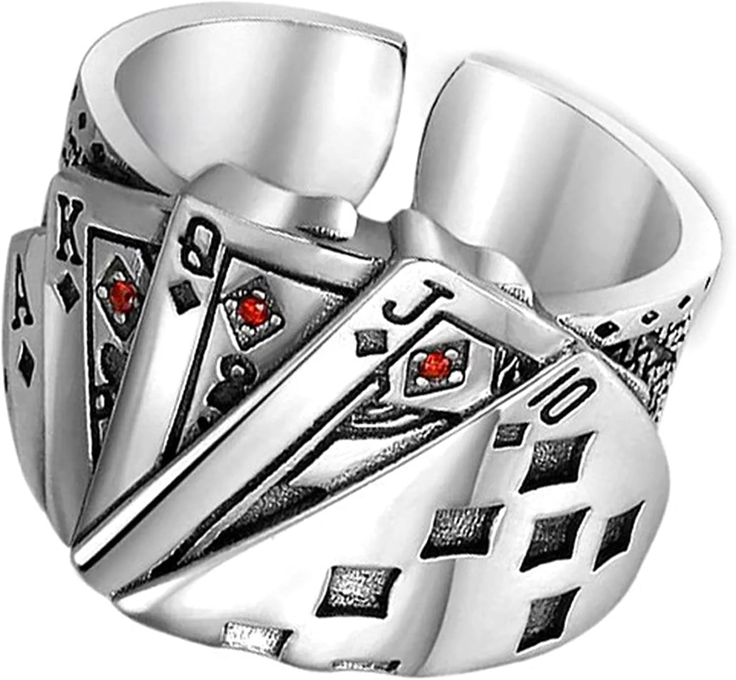 Playing Card Poker Pattern Men Ring Plated Silver Adjustable Opening Punk Finger Ring Jewelry Accessory Practical and Attractive