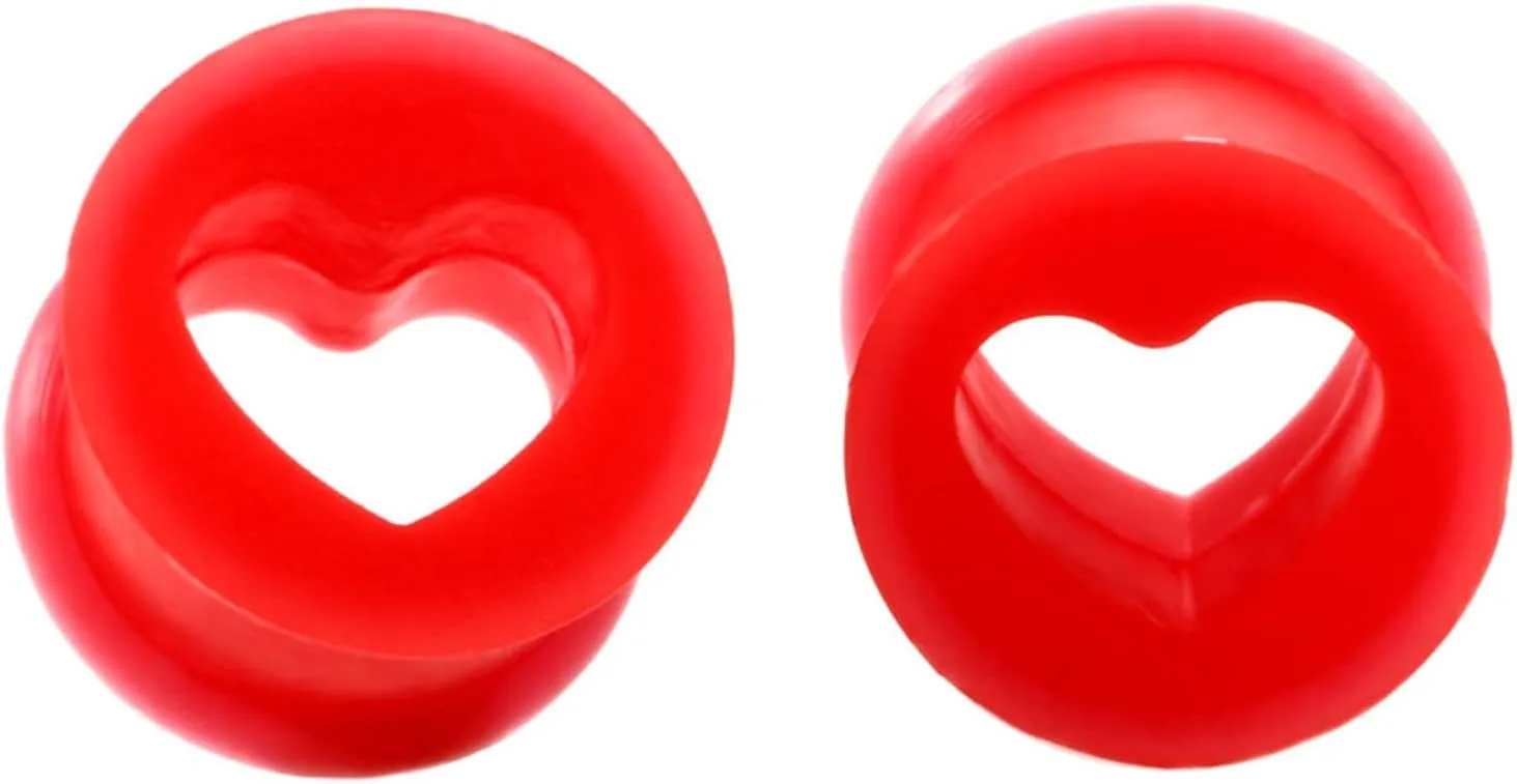 Plug Gauges for Ears Silicone Ear Gauges Women and Men Red Heart Shape Ear Tunnels Ear Expander Body Piercing Jewelry, 1 Pair, 4MM - 25MM