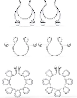Prjndjw Fake Nipple Rings Stainless Steel Fake nipple piercing Faux Nipple Ring Non Piercings Adjustable Nipple rings Clip-on For Women Body Piercing Jewelry