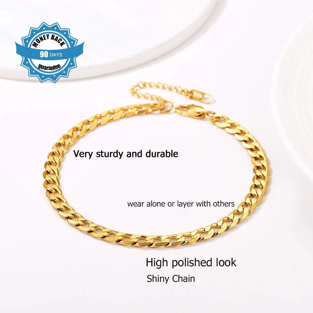 PROSTEEL Stainless Steel Chain Anklets for Women, Silver/Gold Tone, Ankle Bracelets Hypoallergenic, 8-10.5 Inch Adjustable, Come with Box