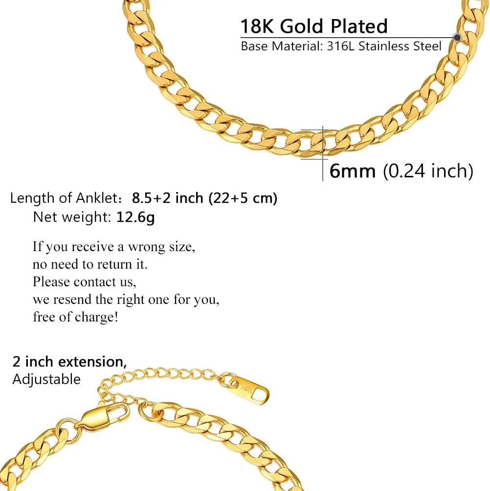 PROSTEEL Stainless Steel Chain Anklets for Women, Silver/Gold Tone, Ankle Bracelets Hypoallergenic, 8-10.5 Inch Adjustable, Come with Box