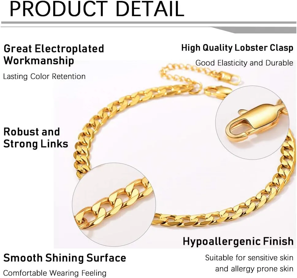 PROSTEEL Stainless Steel Chain Anklets for Women, Silver/Gold Tone, Ankle Bracelets Hypoallergenic, 8-10.5 Inch Adjustable, Come with Box