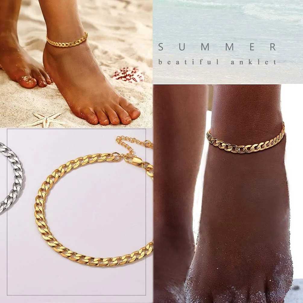 PROSTEEL Stainless Steel Chain Anklets for Women, Silver/Gold Tone, Ankle Bracelets Hypoallergenic, 8-10.5 Inch Adjustable, Come with Box