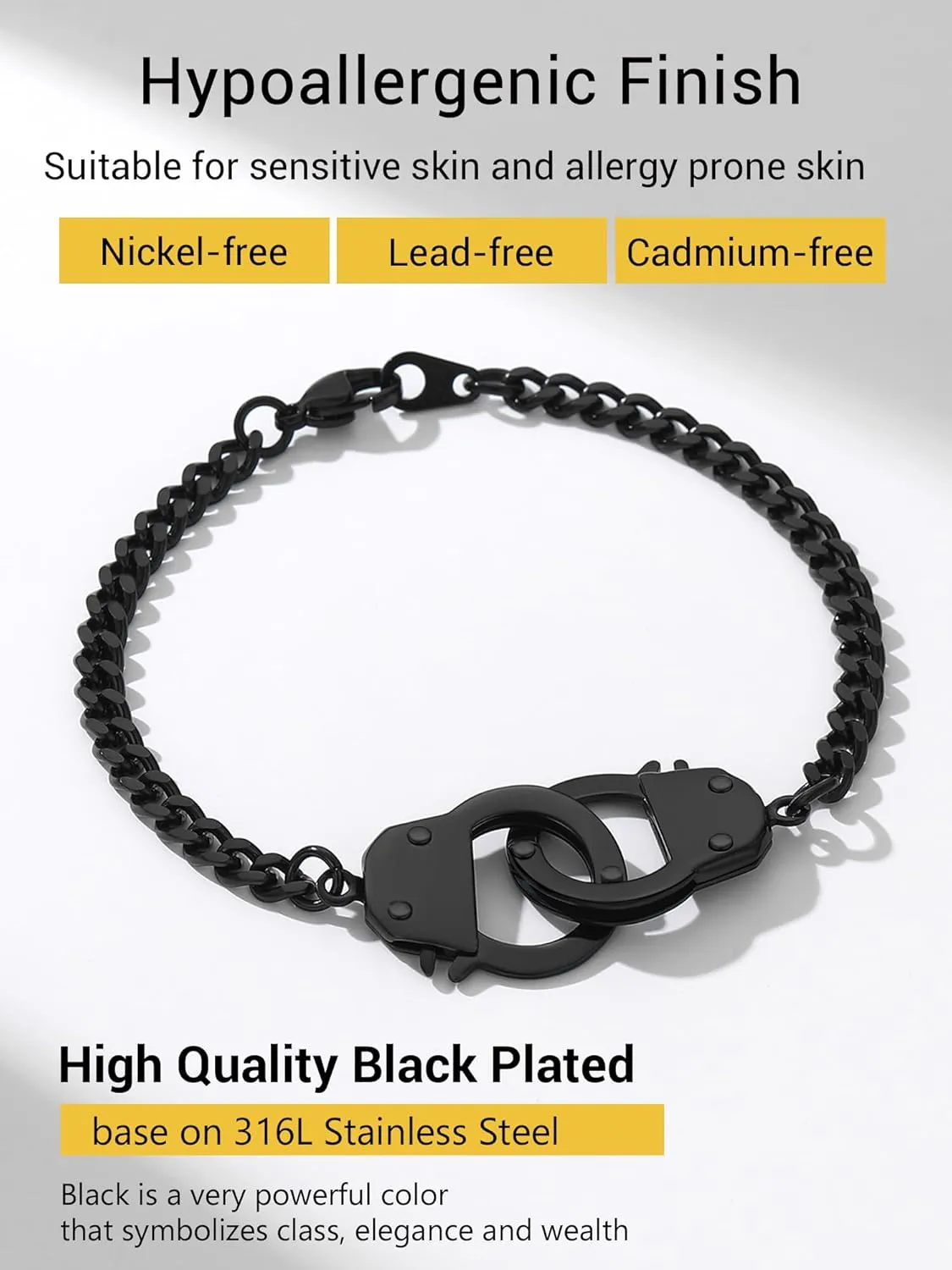 PROSTEEL Trendy Handcuffs Design/Customize Words Ankle Bracelet For Women, 316L Stainless Steel Anklets Silver/Gold/Black Tone, Hypoallergenic, Come with Box