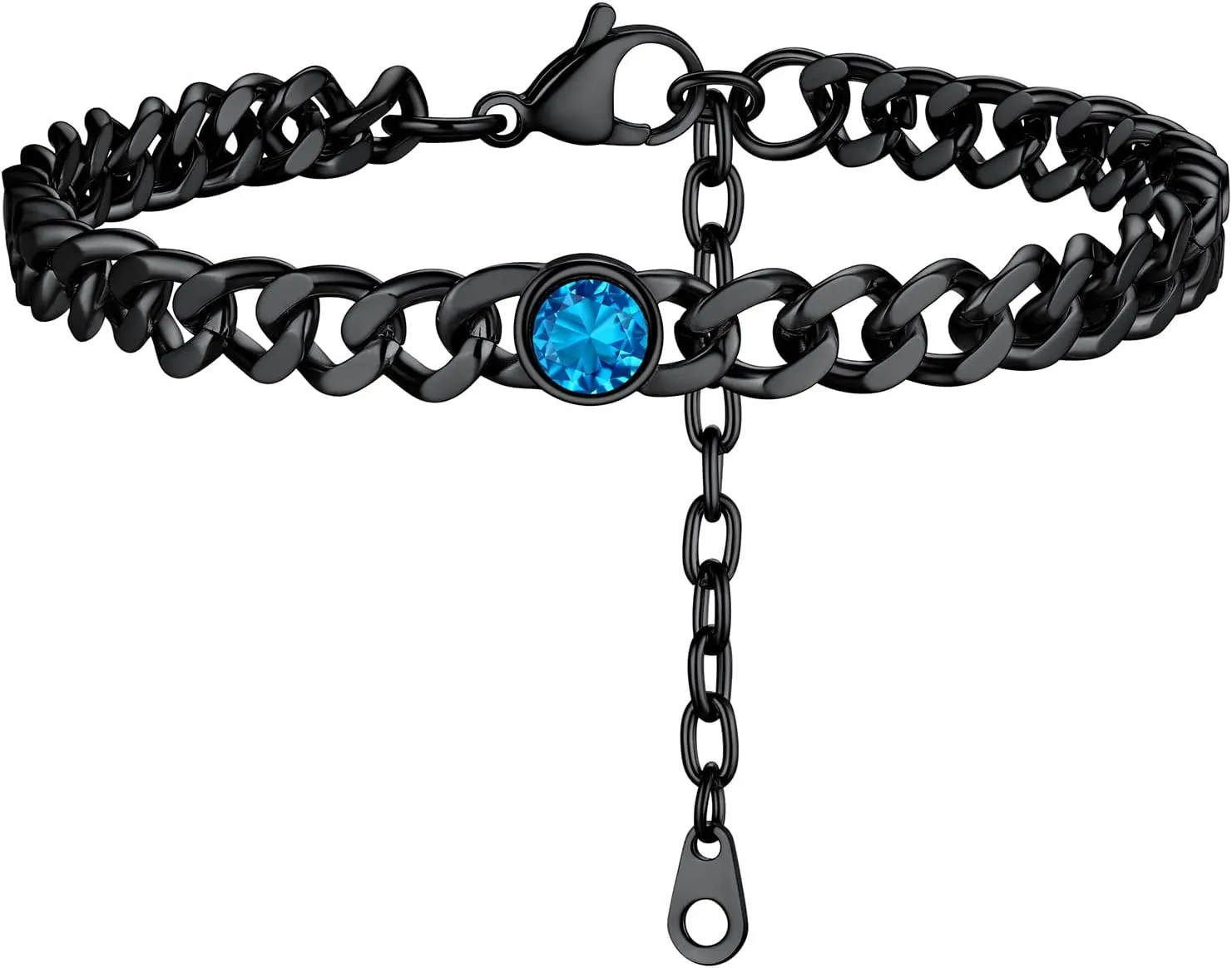 PROSTEEL Womens Cuban Links Chain Anklets with Birthstone Jan - Dec 12 Months Available, Black/18K Gold Plated Stainless Steel Chains, 22cm-27cm Adjustable, Come Box