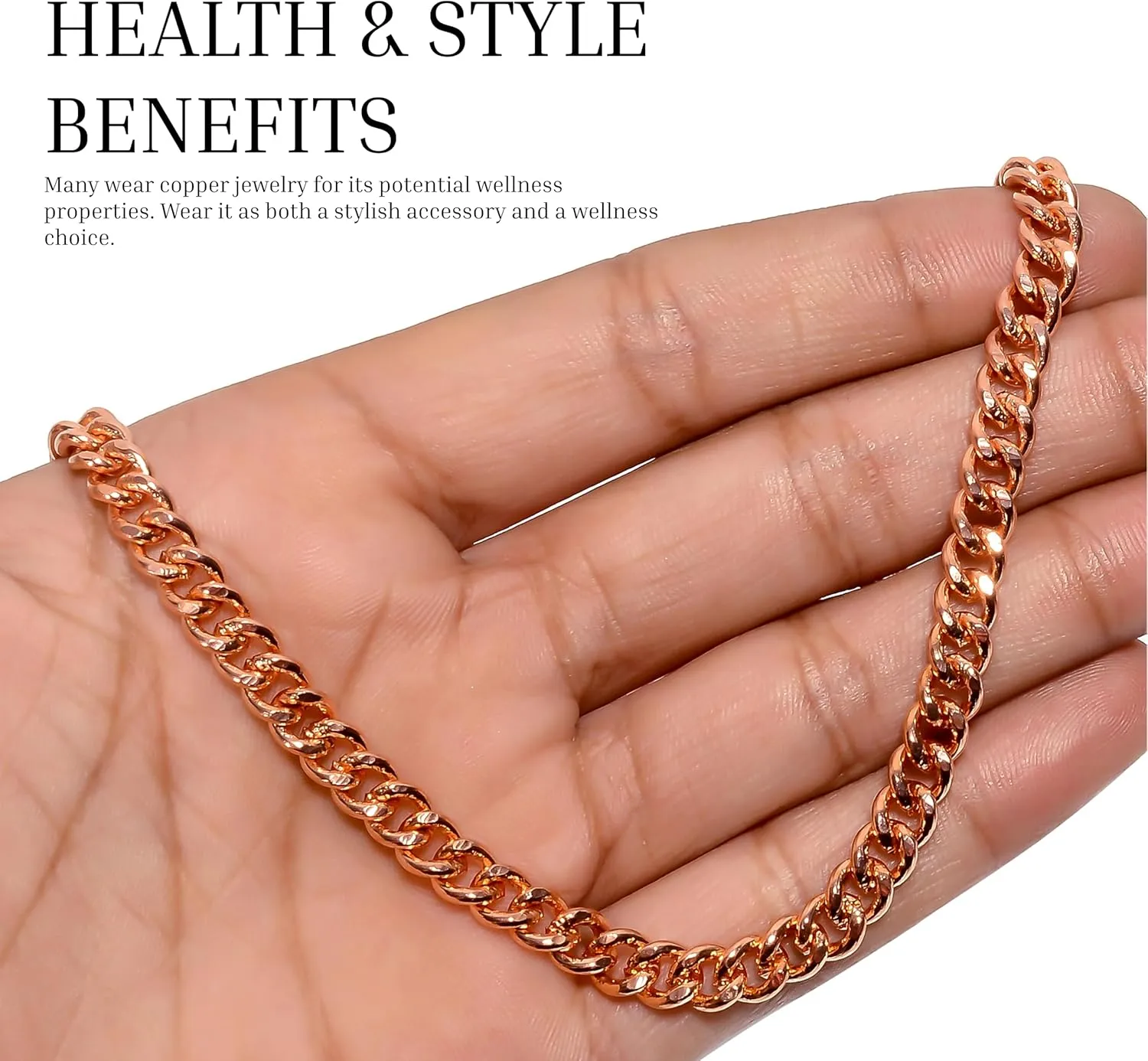 Pure Copper Cuban Link Chain Necklace for Men & Women, Heavy Solid Copper Statement Jewelry Gift, Multiple Lengths (1626 Inch)