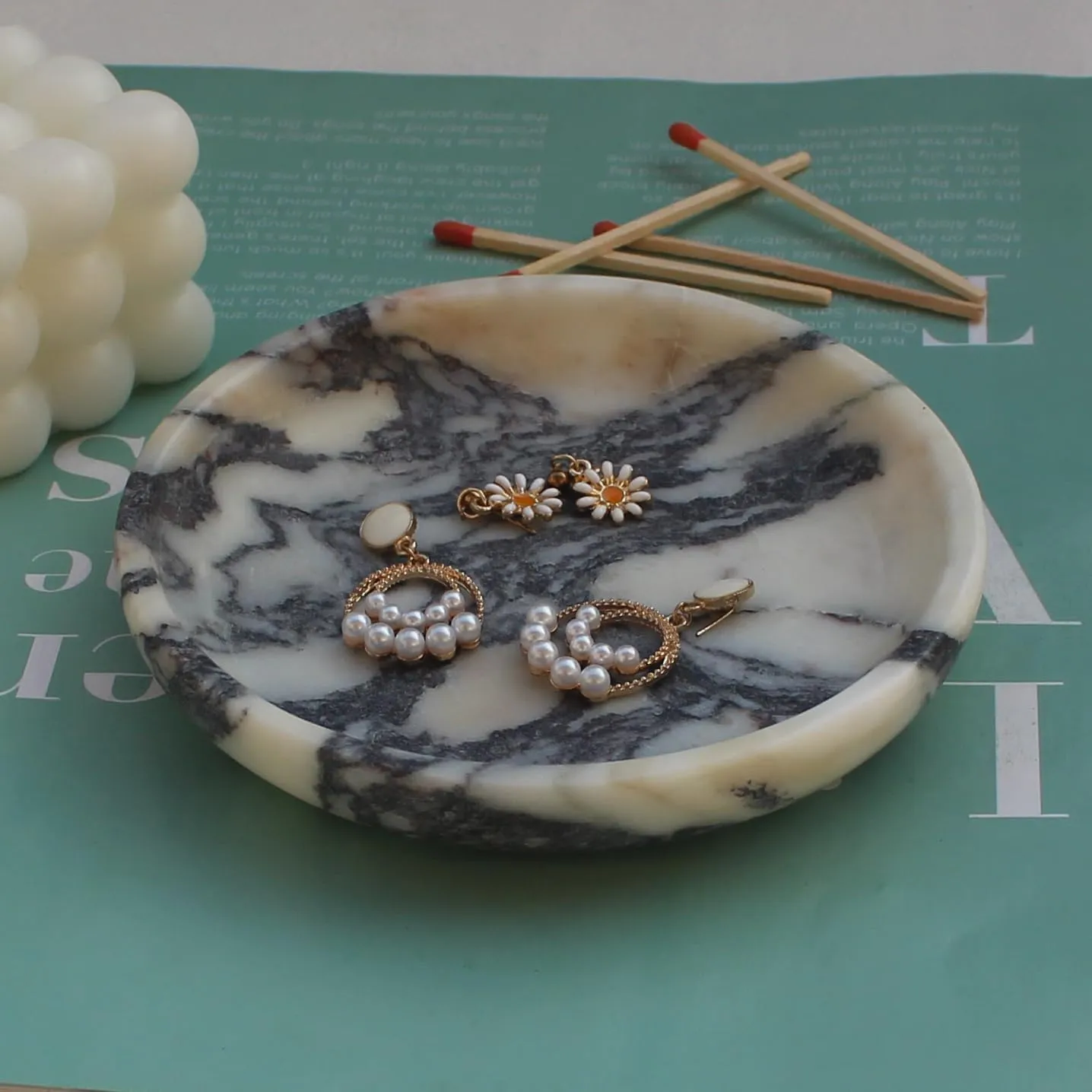 Real Calacatta Viola Marble Jewelry Dish Tray 5.5", Small Luxury Trinket Dish for Ring Earring Keys, Gift for Women