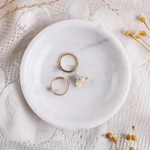 Real Marble Jewelry Tray Ring Dish 5.5" for Women, Trinket Dish for Key Earring Nightstand Decor, Mother's Day Engagement Birthday Gift (White)
