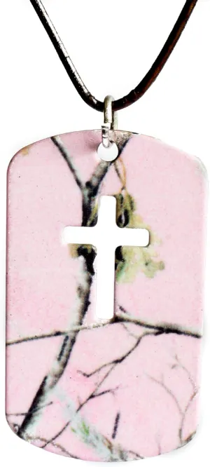 Realtree AP Pink Camouflage Camo Cross Dog Tag Necklace Pendant Jewelry Hunting Prayer Religious Cross Necklace Made in USA