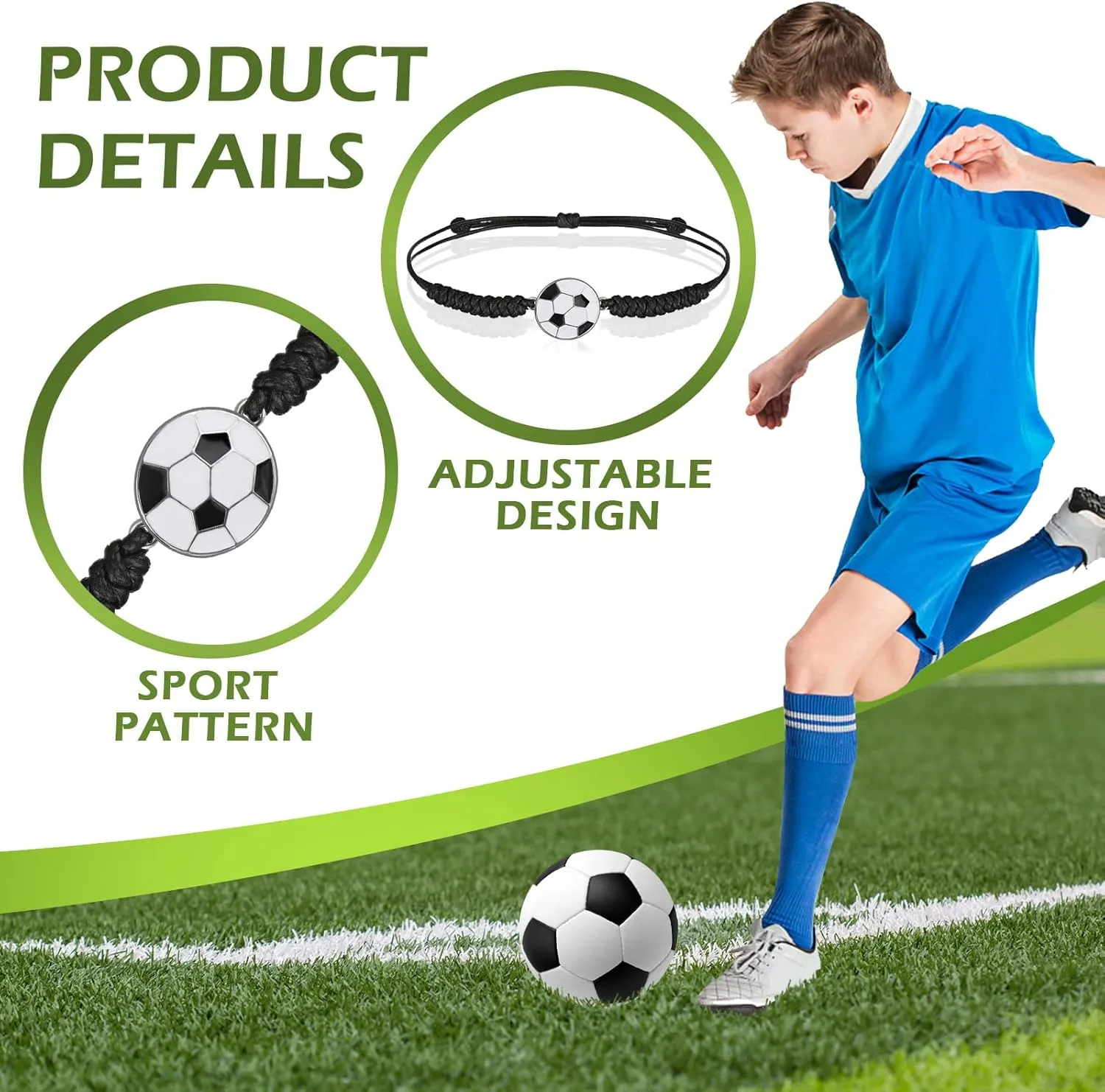 Reginary 18 Pcs Soccer Drawstring Bag and 18 Pcs Soccer Bracelet Bulk, Football Goodie Bags Drawstring Backpack Adjustable Braided Charm Bracelet Party Favors Supplies Gift for Boys Girls