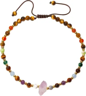 Reiki 7 Chakra Beaded Anklet Raw Amethyst Ankle Bracelets for Women Spiritual Crystals Meditation Yoga Foot Jewelry