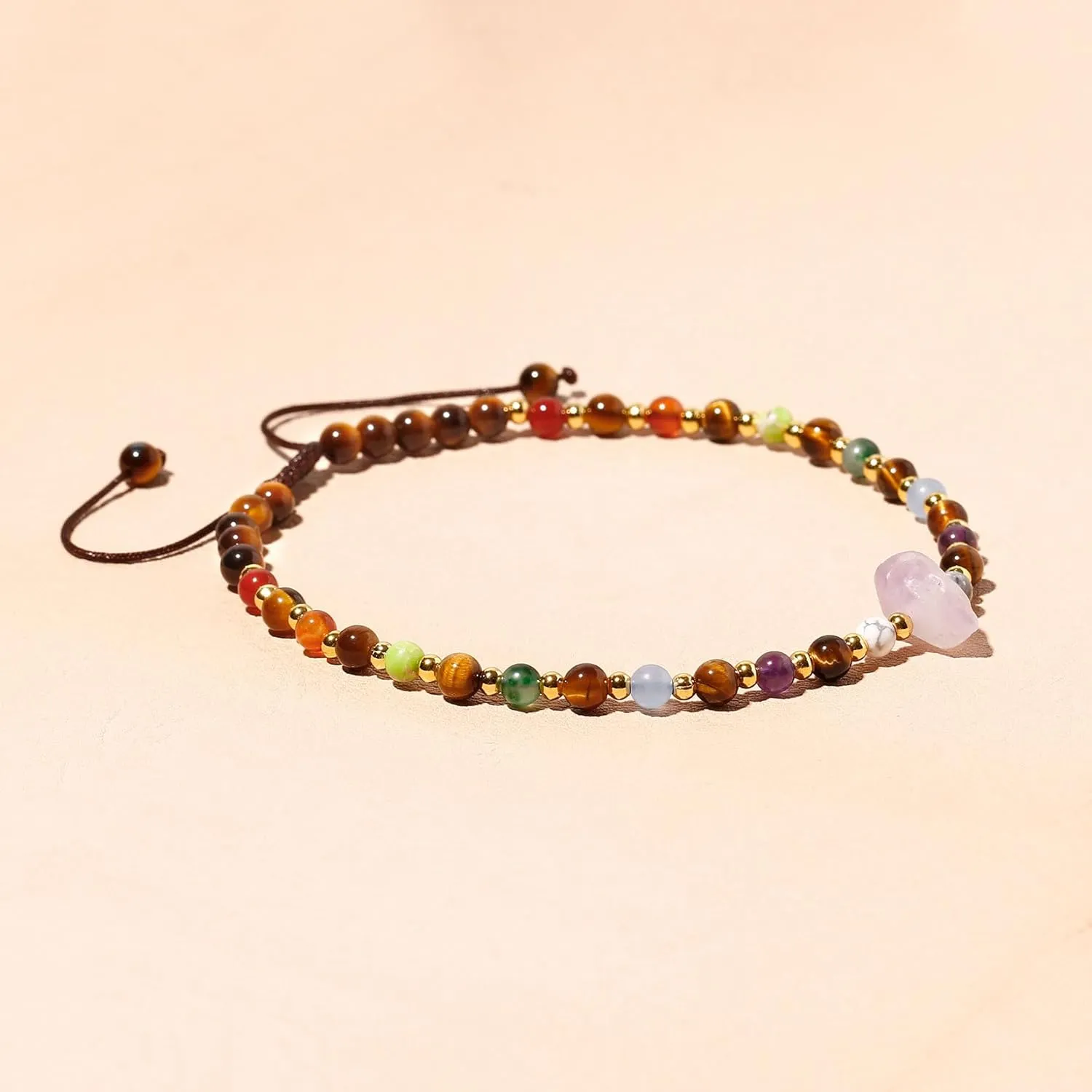 Reiki 7 Chakra Beaded Anklet Raw Amethyst Ankle Bracelets for Women Spiritual Crystals Meditation Yoga Foot Jewelry