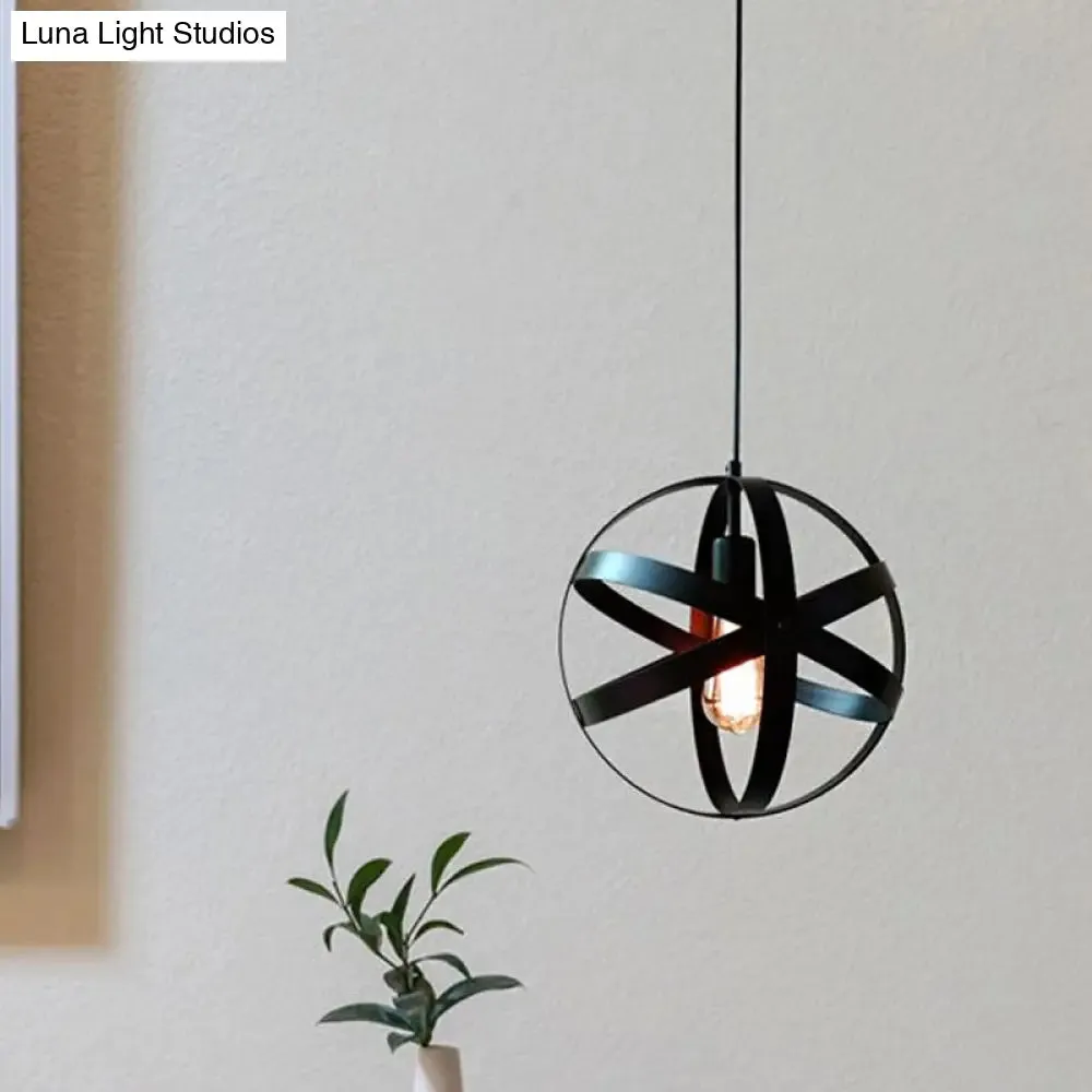 Retro Style Black Orb Ceiling Light: 8"/12"/16" Iron 1 Head Lamp for Living Room