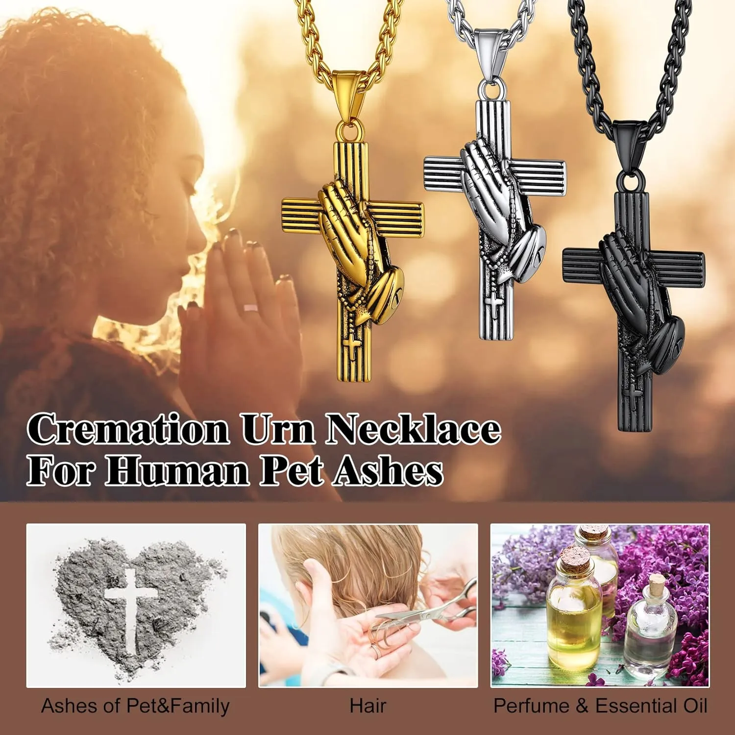 Richsteel Urn Necklace for Ashes Cremation Jewelry Memorial Keepsake Pendant with Chain