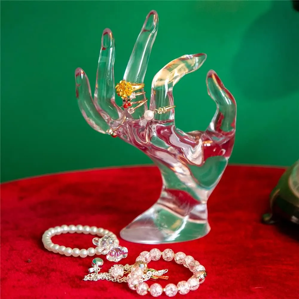 Ring Holder for Jewelry, Y2k Pink Room Decor Aesthetic, Preppy Room Decor, Hand Shape Jewelry Holder, Gifts for Women Girls (Transparent)