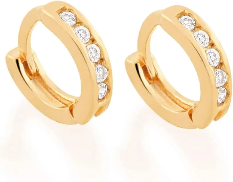 Rommanel 18K Gold Plated Earrings with Zirconia | Flawless Pair of Earrings with Five Zirconia Stones | Elegant, Stylish Studs to Elevate your Outfit