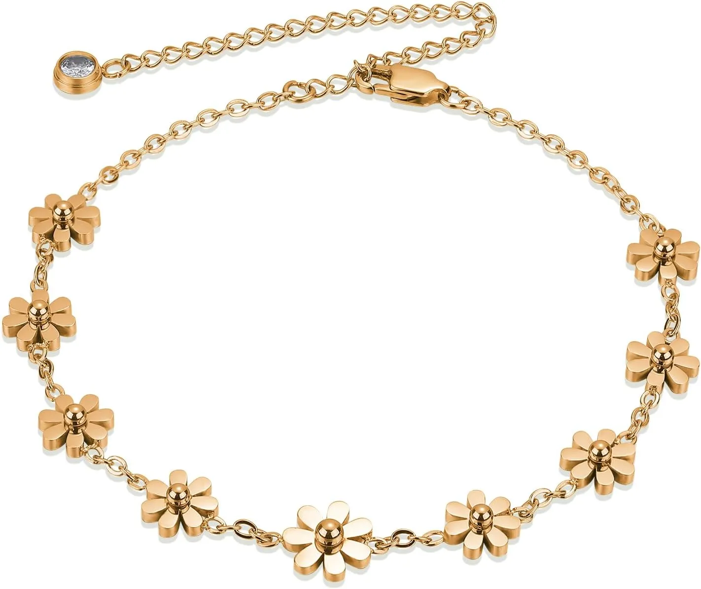 Rose Gold/Gold/Gunmetal/Stainless Steel Color Daisy Ankle Bracelets for Women Cute Flower Anklet Adjustable Anklet Jewelry Gifts for Women