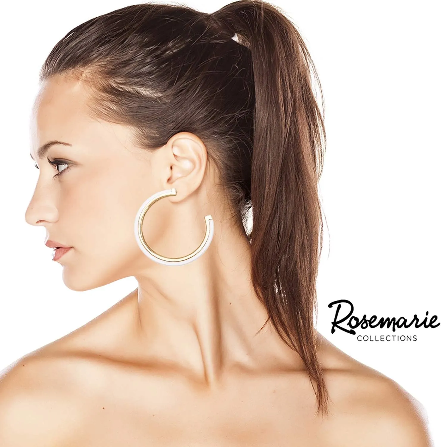 Rosemarie Collections Women's Stylish Lucite Hoop with Metal Trim Hypoallergenic Post Earrings, 2"-2.5"