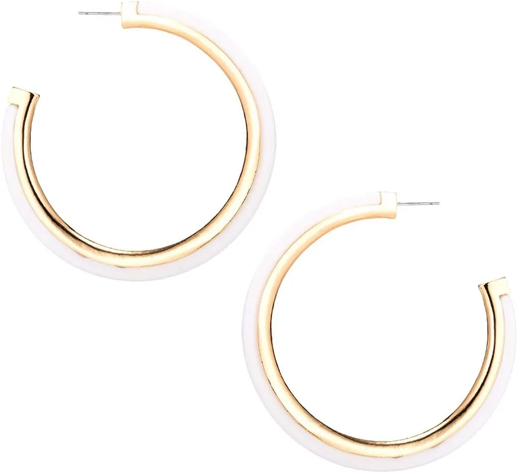 Rosemarie Collections Women's Stylish Lucite Hoop with Metal Trim Hypoallergenic Post Earrings, 2"-2.5"