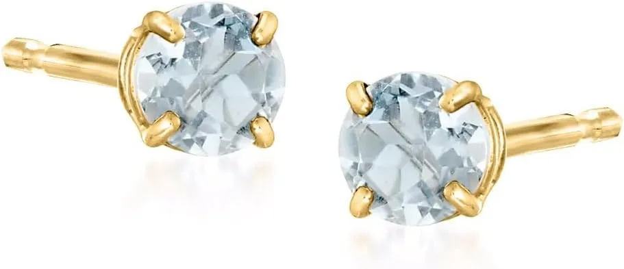 Ross-Simons 0.50 ct. t.w. Round Aquamarine Stud Earrings in 14kt Yellow Gold
