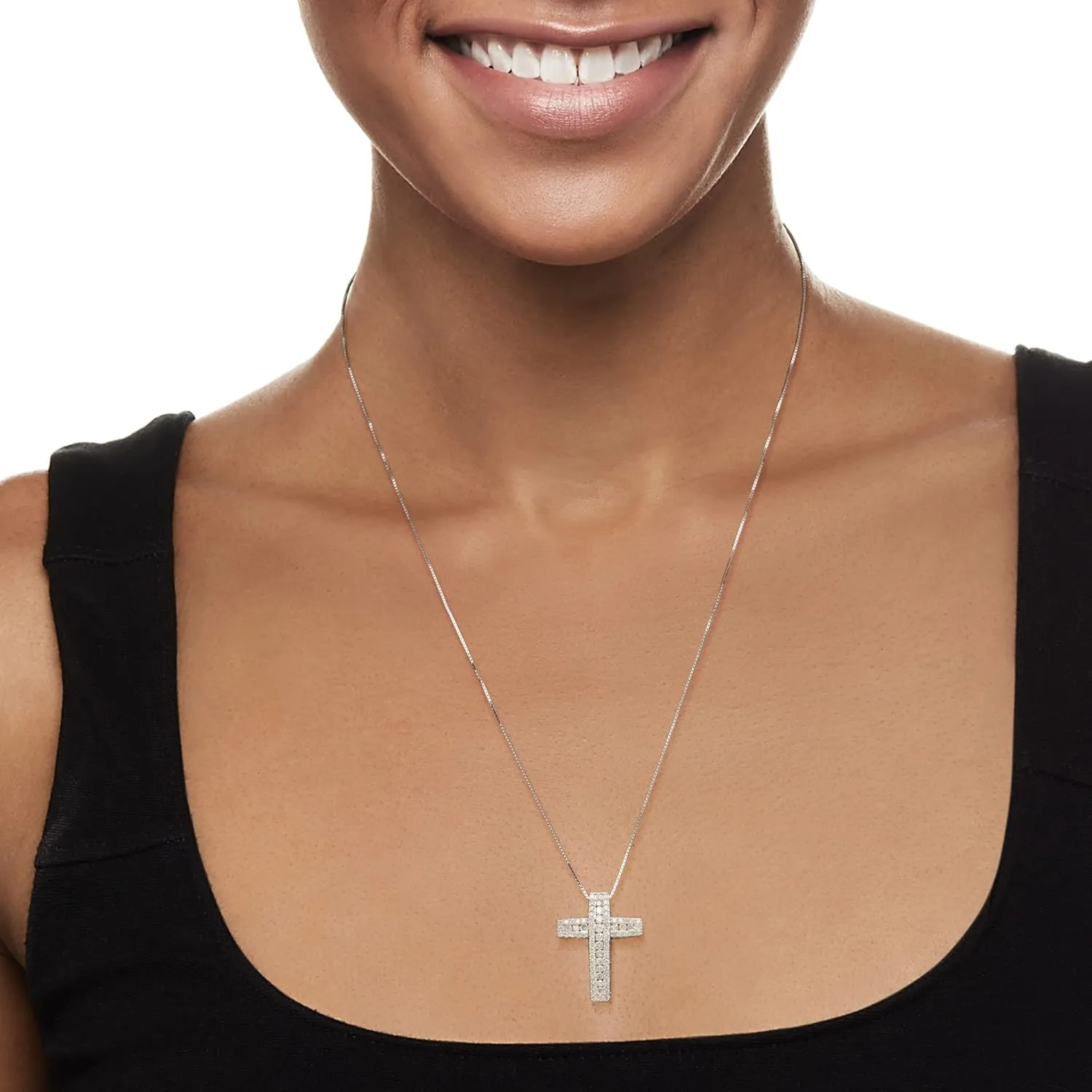 Ross-Simons 1.00 ct. t.w. Diamond Cross Pendant Necklace in Sterling Silver