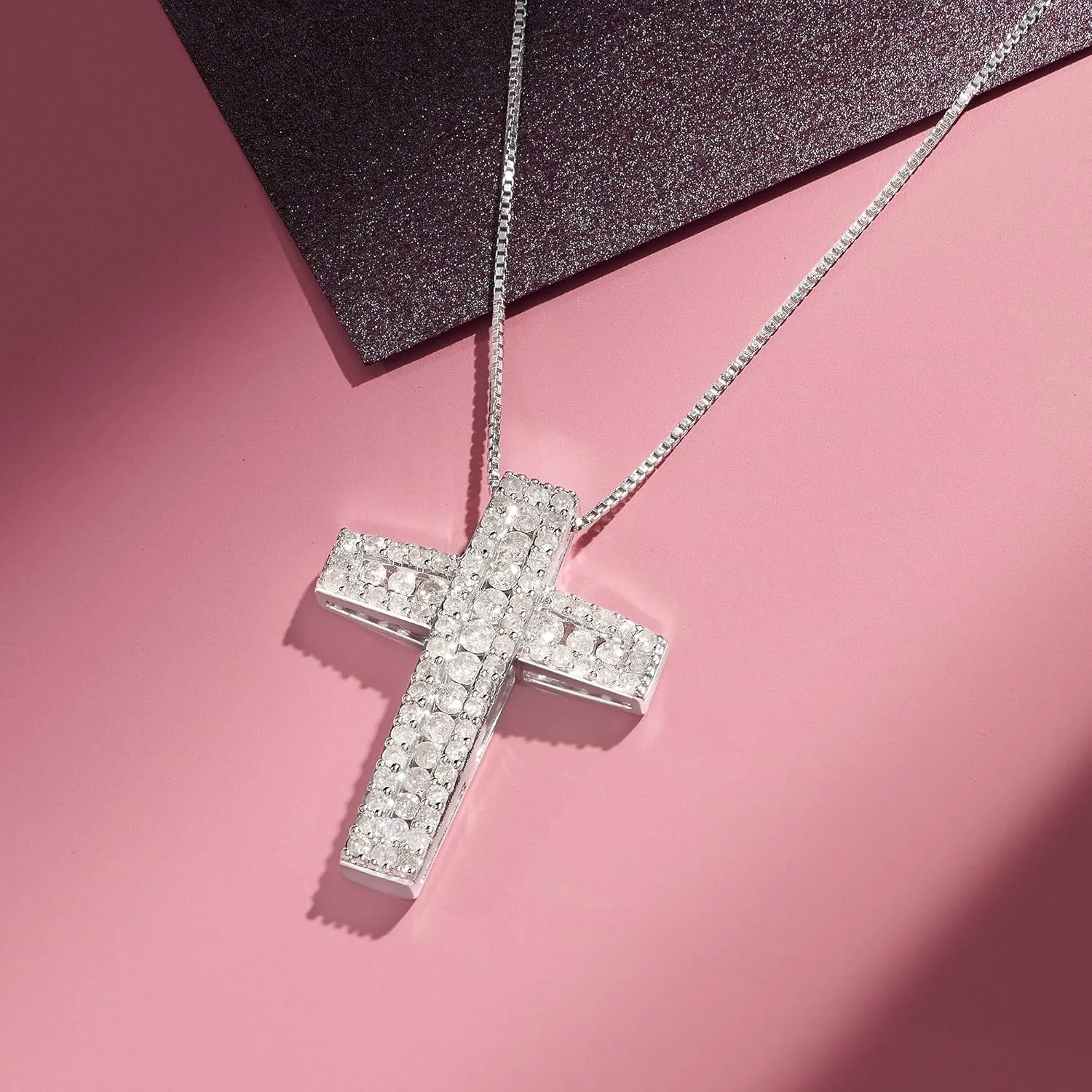 Ross-Simons 1.00 ct. t.w. Diamond Cross Pendant Necklace in Sterling Silver