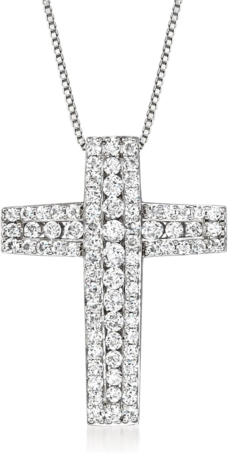 Ross-Simons 1.00 ct. t.w. Diamond Cross Pendant Necklace in Sterling Silver