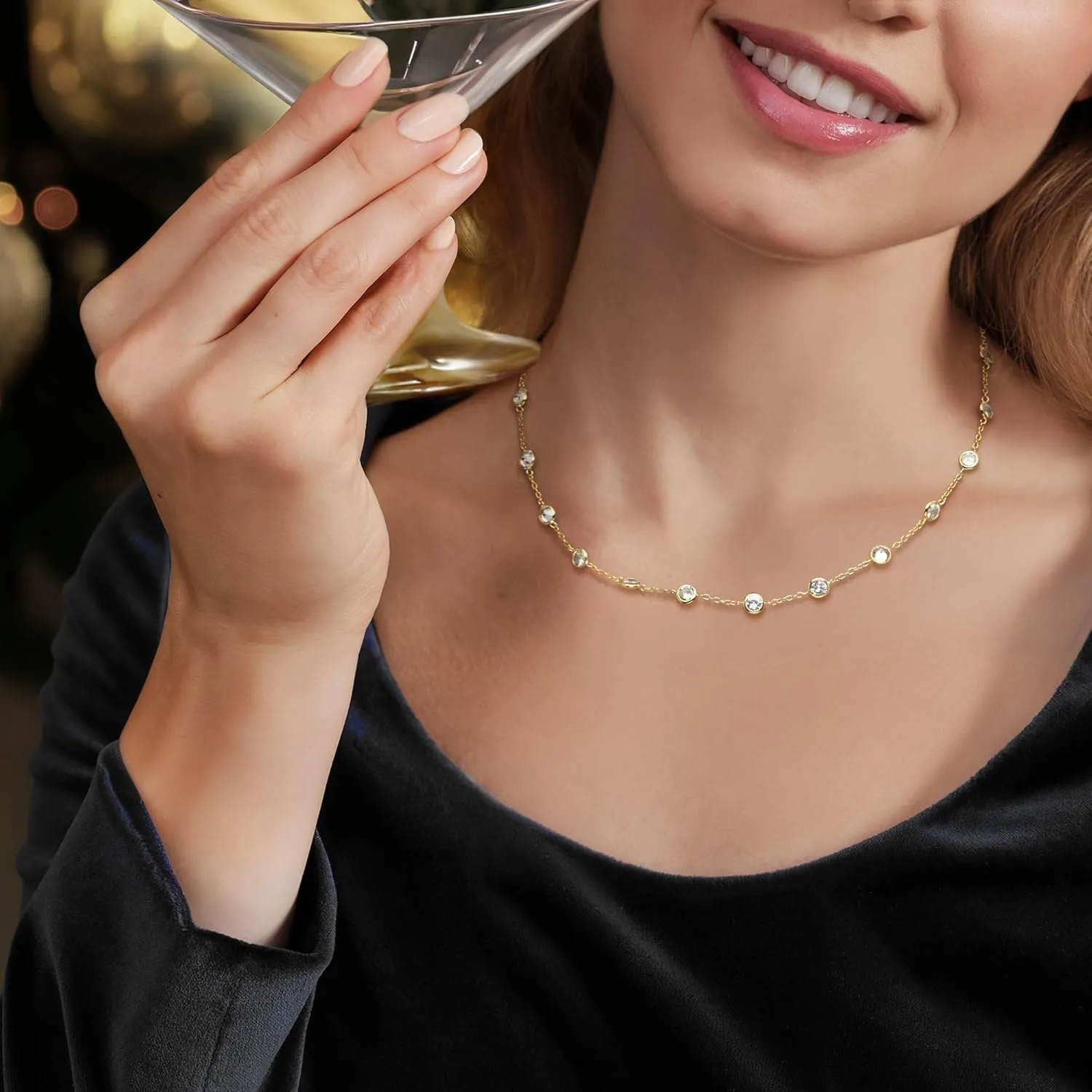 Ross-Simons 10.00 ct. t.w. Bezel-Set CZ Station Necklace in 18kt Gold Over Sterling