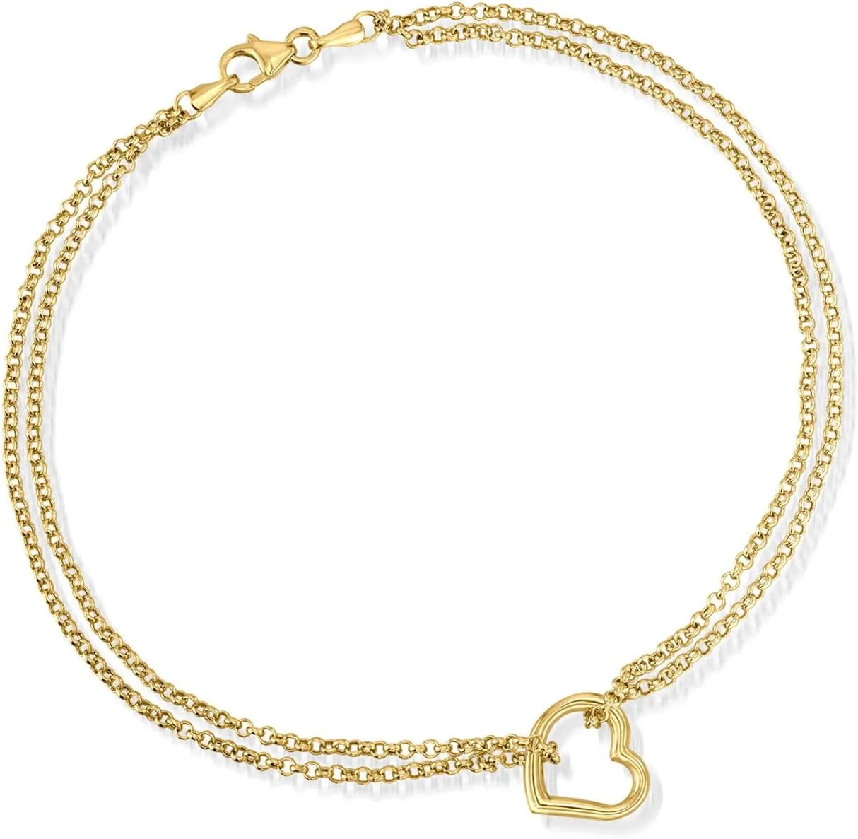 Ross-Simons 14kt Yellow Gold 2-Strand Heart Anklet. 10 inches