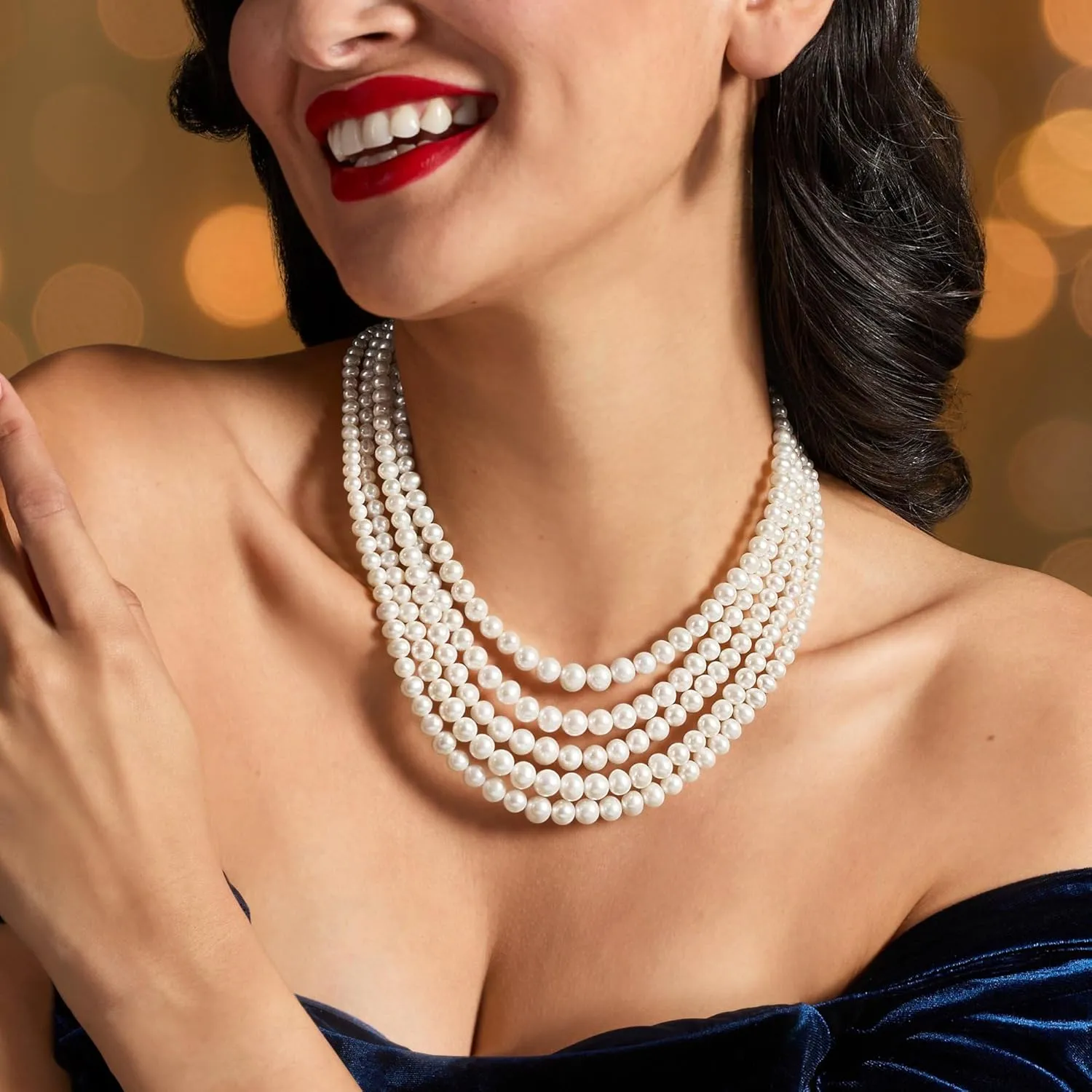 Ross-Simons 4-8.5mm Cultured Pearl 5-Strand Layered Necklace with Sterling Silver