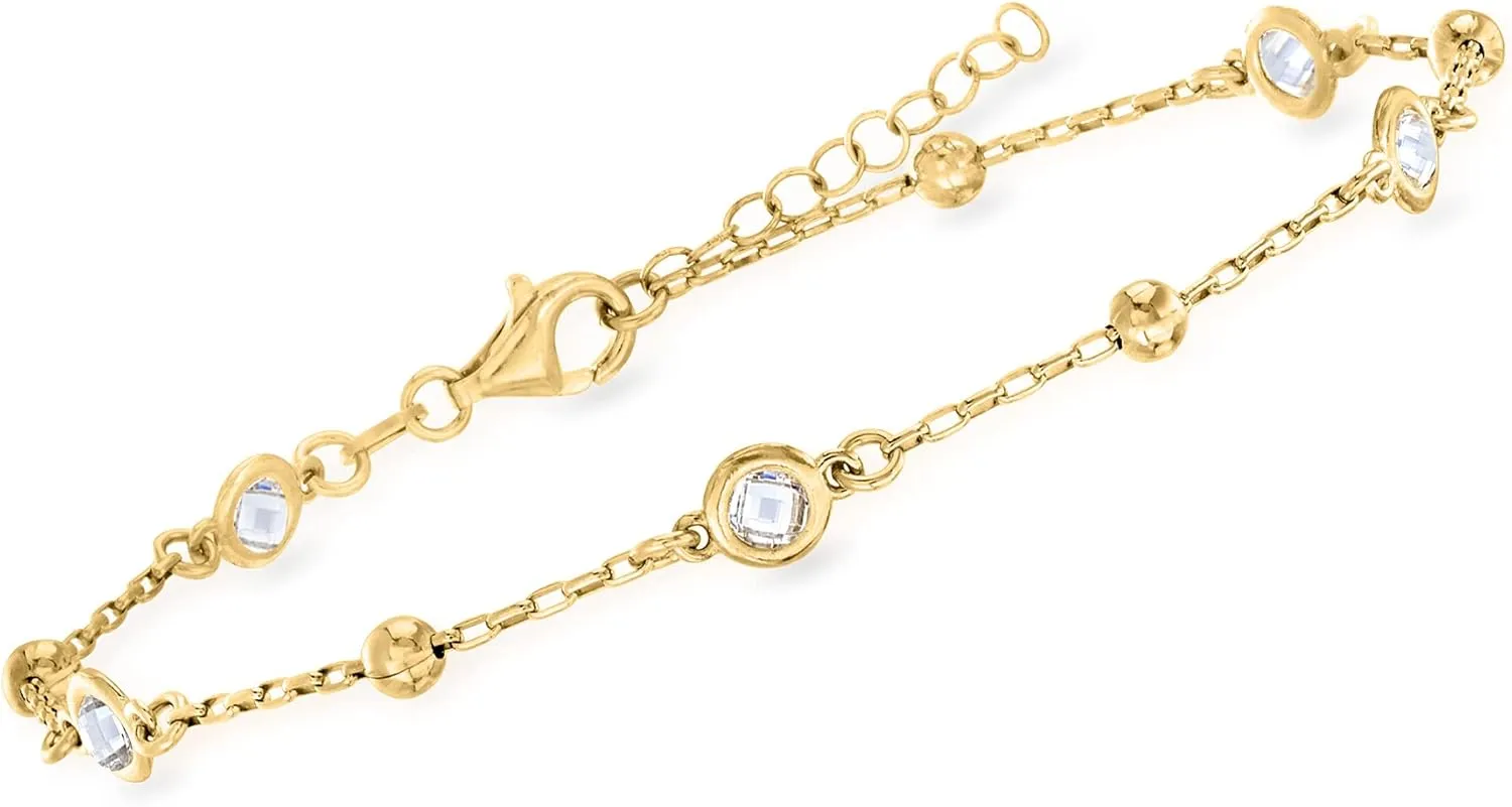 Ross-Simons Italian 1.15 ct. t.w. Bezel-Set CZ Station Anklet