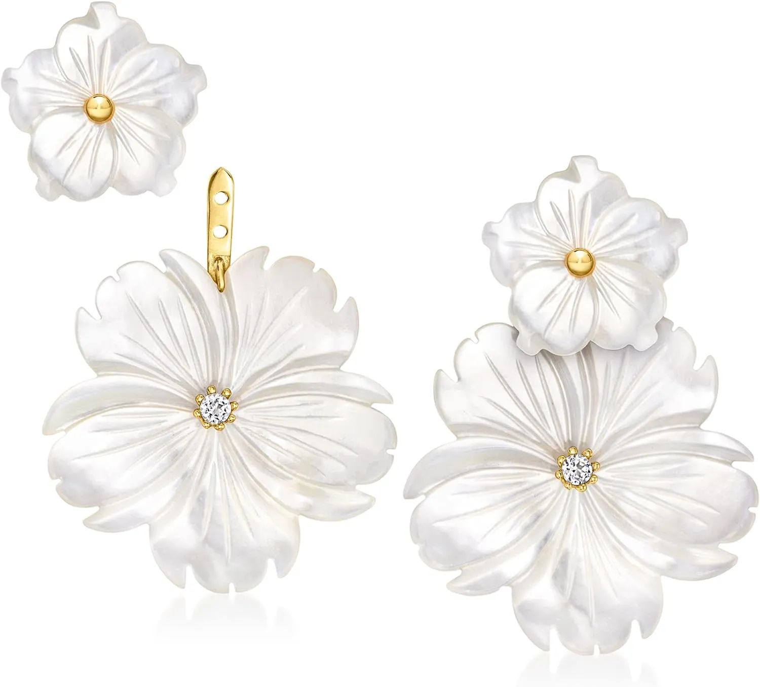 Ross-Simons Mother-Of-Pearl and .20 ct. t.w. White Topaz Flower Removable Drop Earrings With 18kt Gold Over Sterling