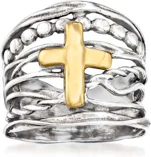 Ross-Simons Sterling Silver and 14kt Yellow Gold Multi-Row Ring