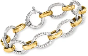 Ross-Simons Sterling Silver and 18kt Gold Over Sterling Silver Twisted-Oval Link Bracelet. 8 inches