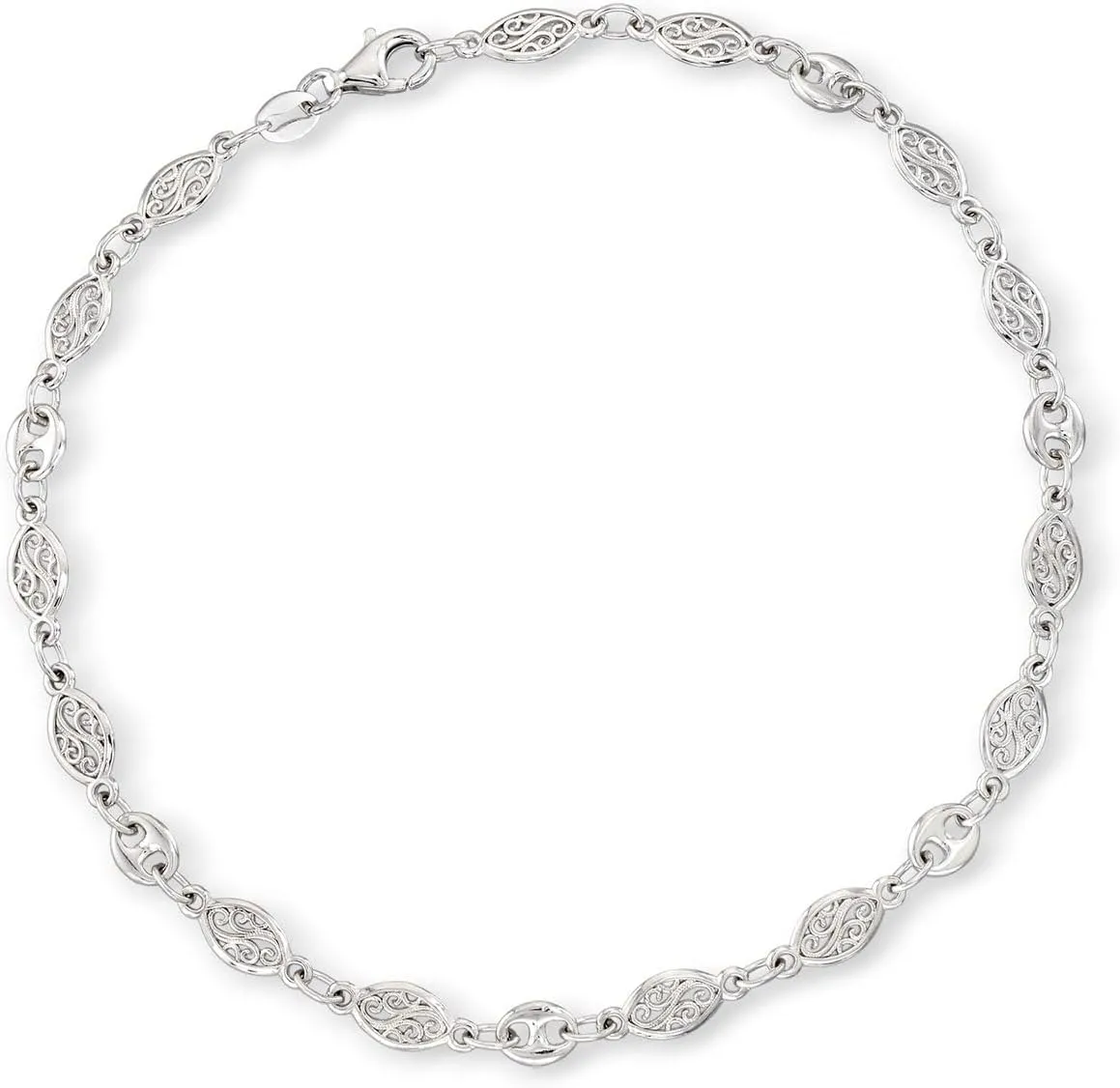 Ross-Simons Sterling Silver Navette-Style Openwork Anklet. 10 inches
